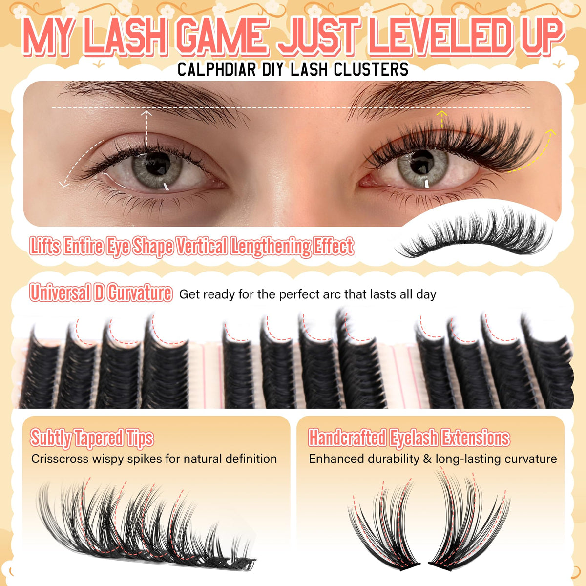 calphdiar Lash Clusters Kit 30D-100D lashes in various lengths