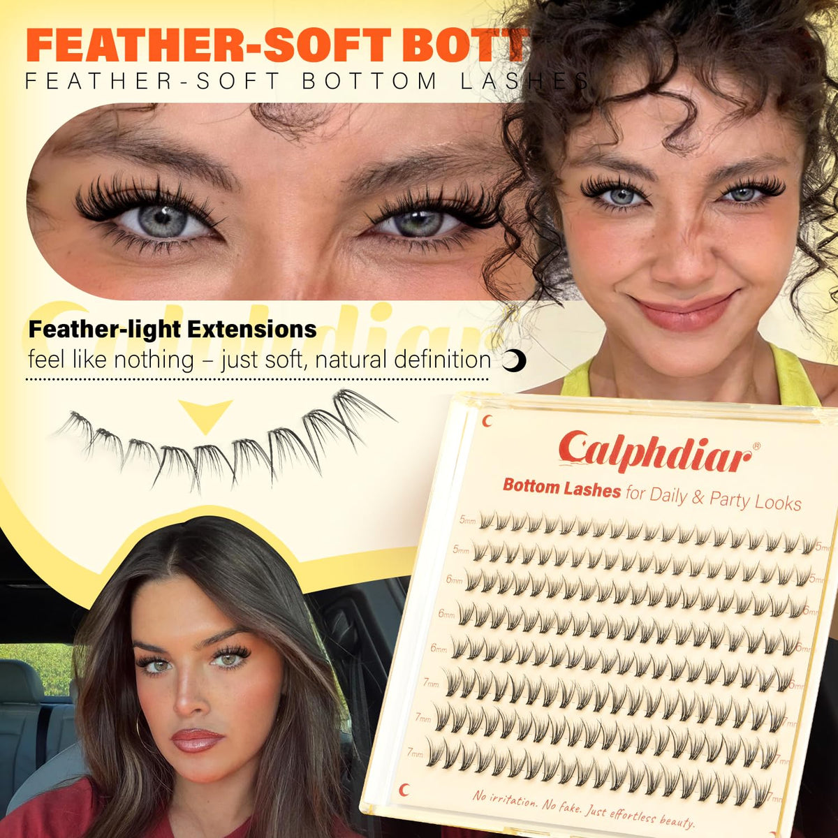 calphdiar Natural Bottom Lash Clusters applied to model's eyes