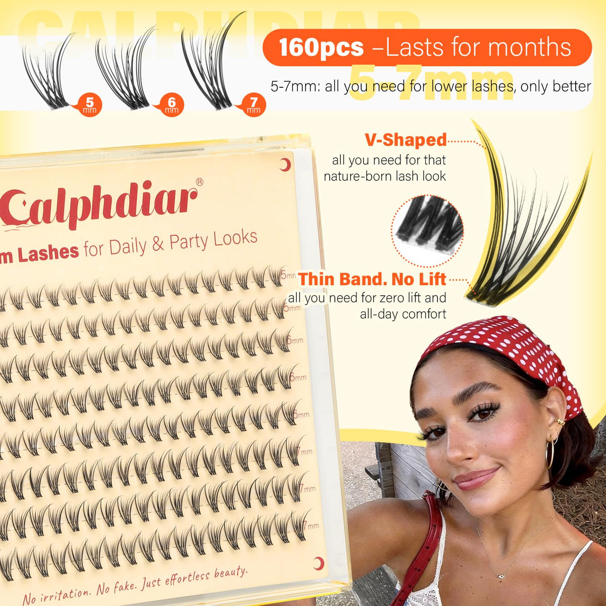 calphdiar Natural Bottom Lash Clusters showing mixed lengths