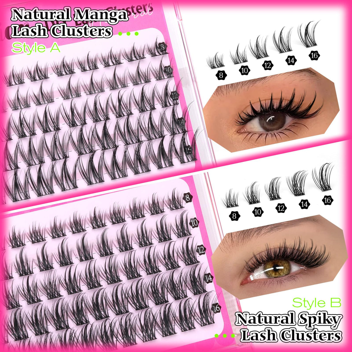 calphdiar Wispy Lash Clusters 220pcs manga charming style