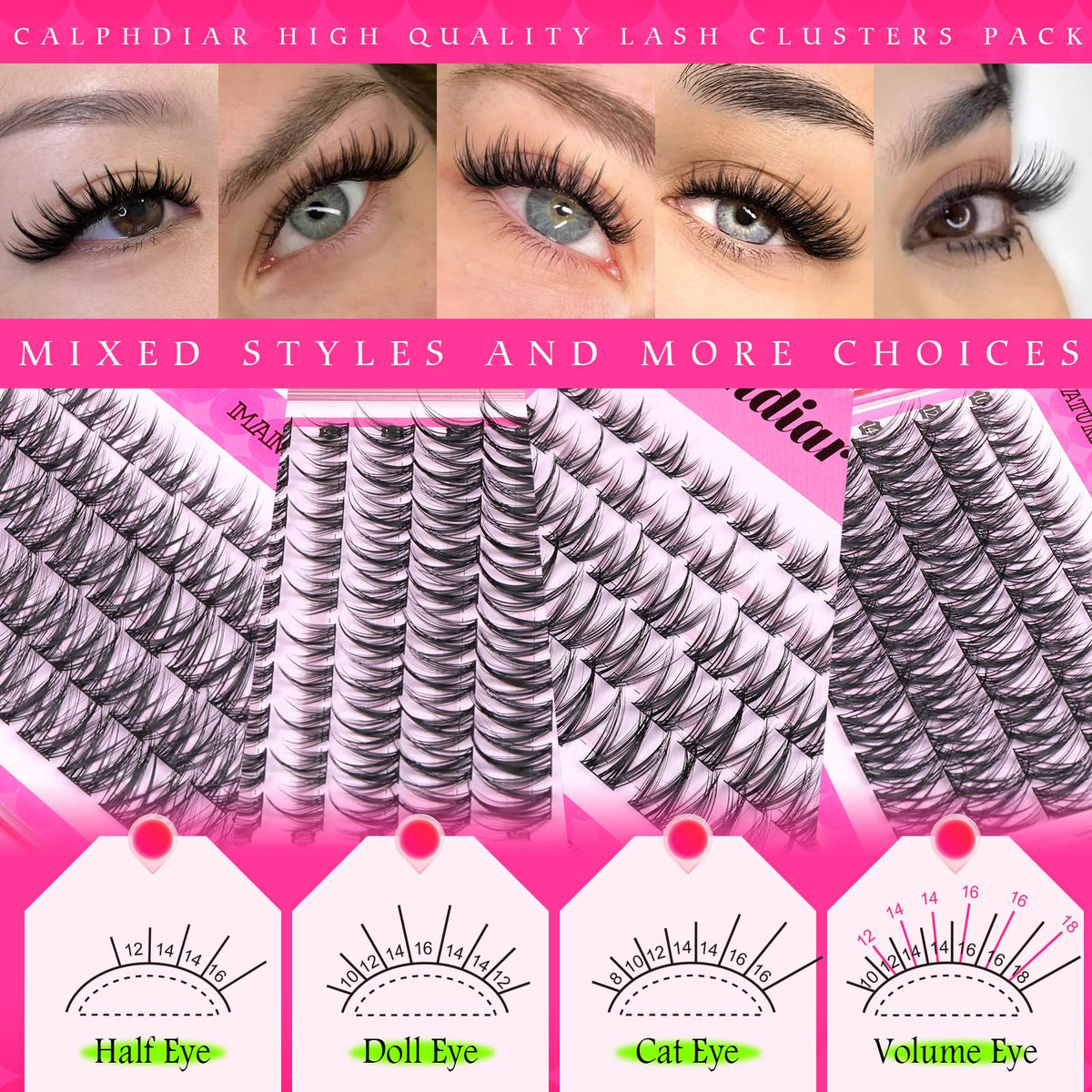calphdiar Wispy Lash Clusters 220pcs variety of lengths