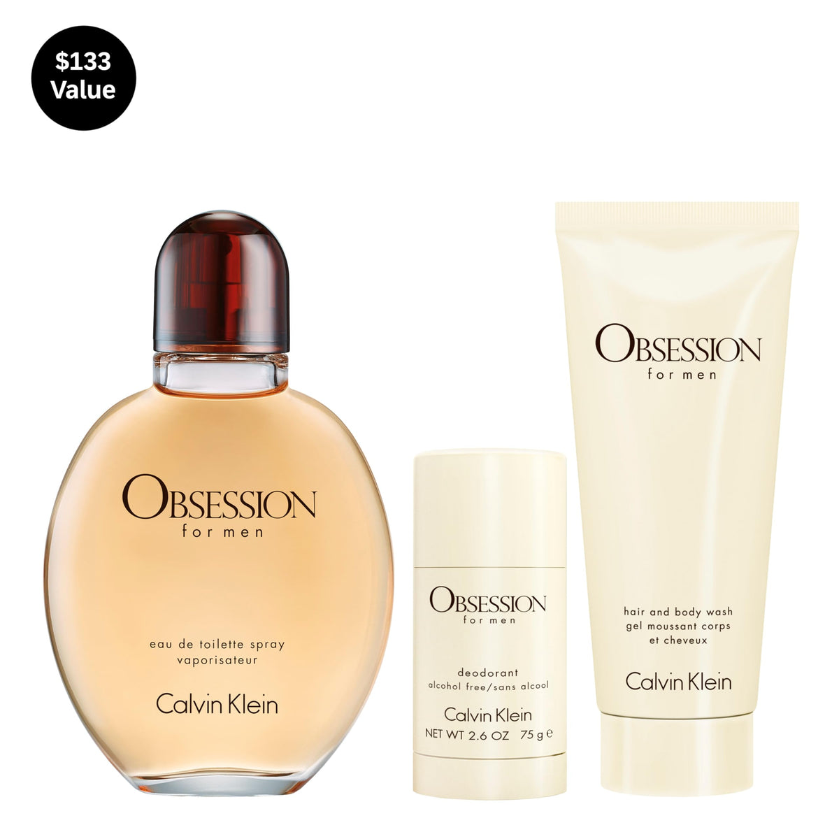 Calvin Klein Obsession for Men 3 piece set including deodorant and body wash