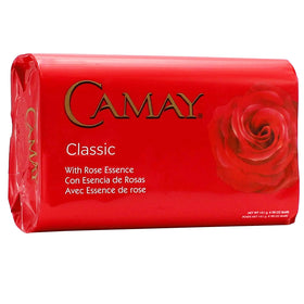 Camay Classic Bar Soap Rose Essence displayed with flowers