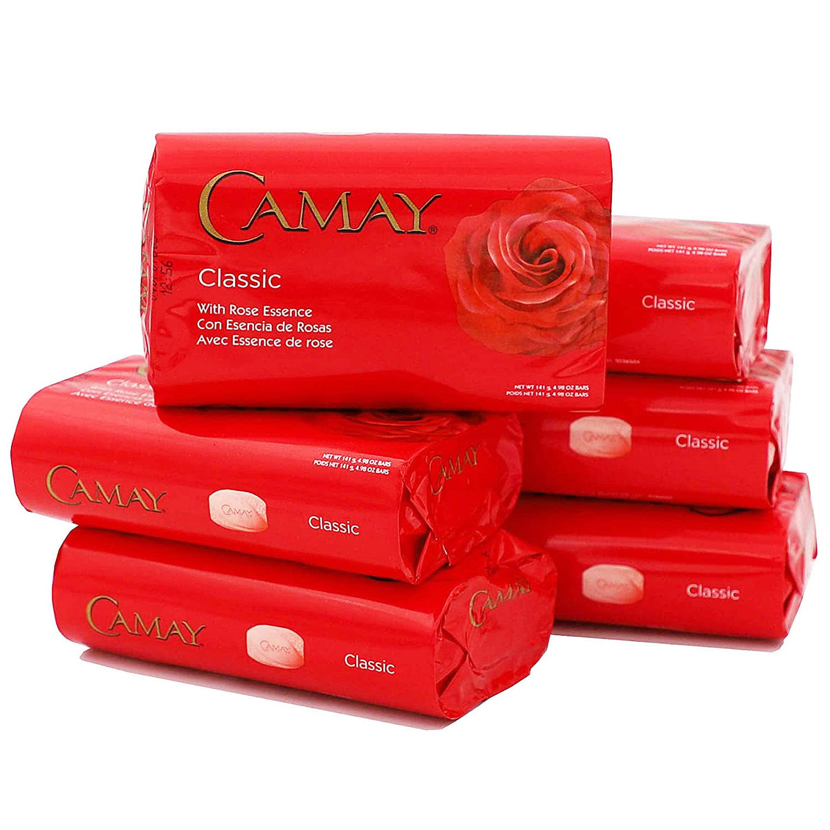 Camay Classic Bar Soap Rose Essence front view with packaging