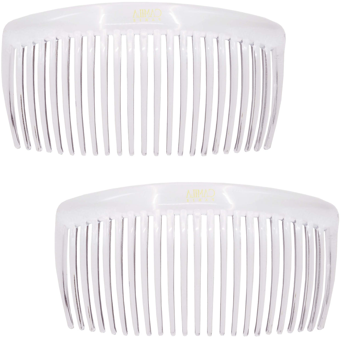 Camila French Side Combs large curved clear front view
