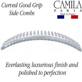 Camila French Side Combs large curved clear on a hairstyle