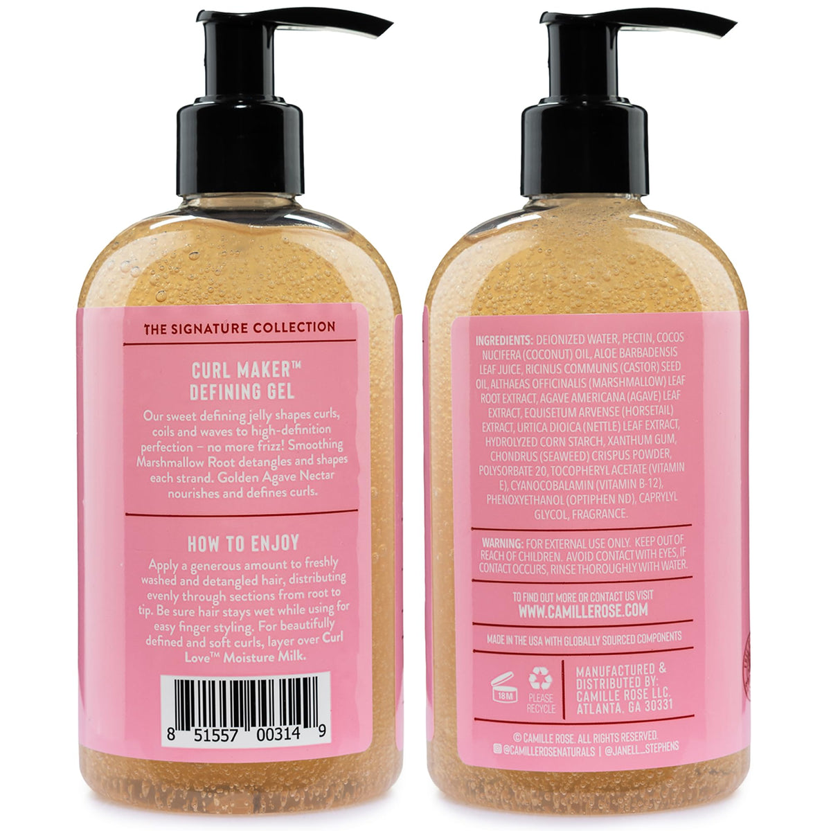 Camille Rose Curl Maker Defining Gel back view with ingredients