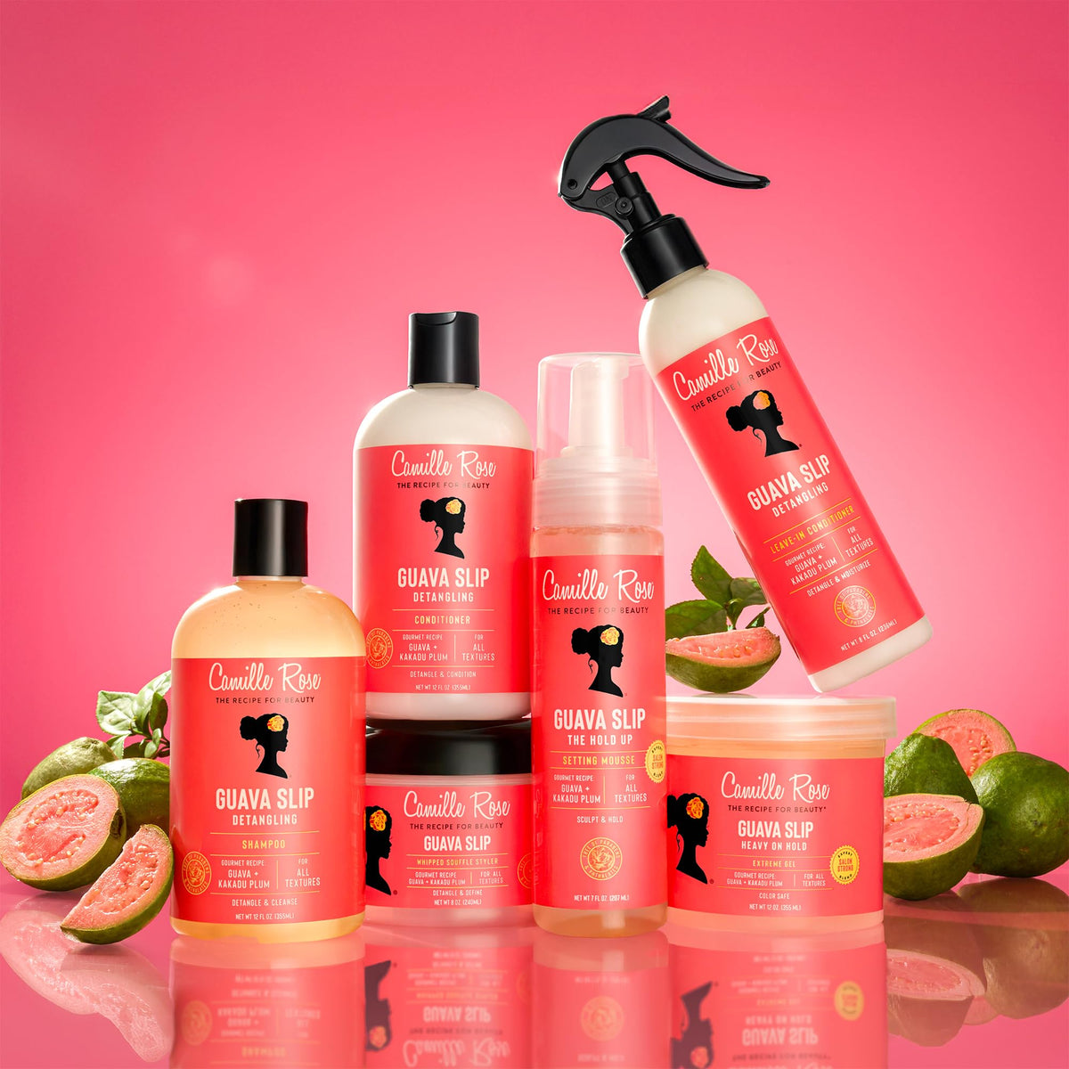 Camille Rose Guava Slip Shampoo in bathroom setting