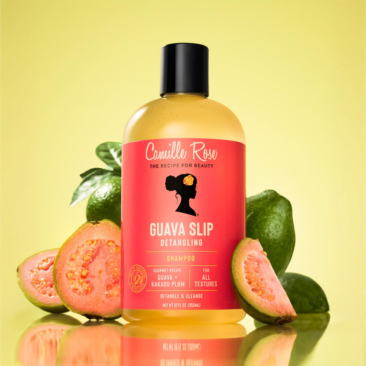 Camille Rose Guava Slip Shampoo packaging side view