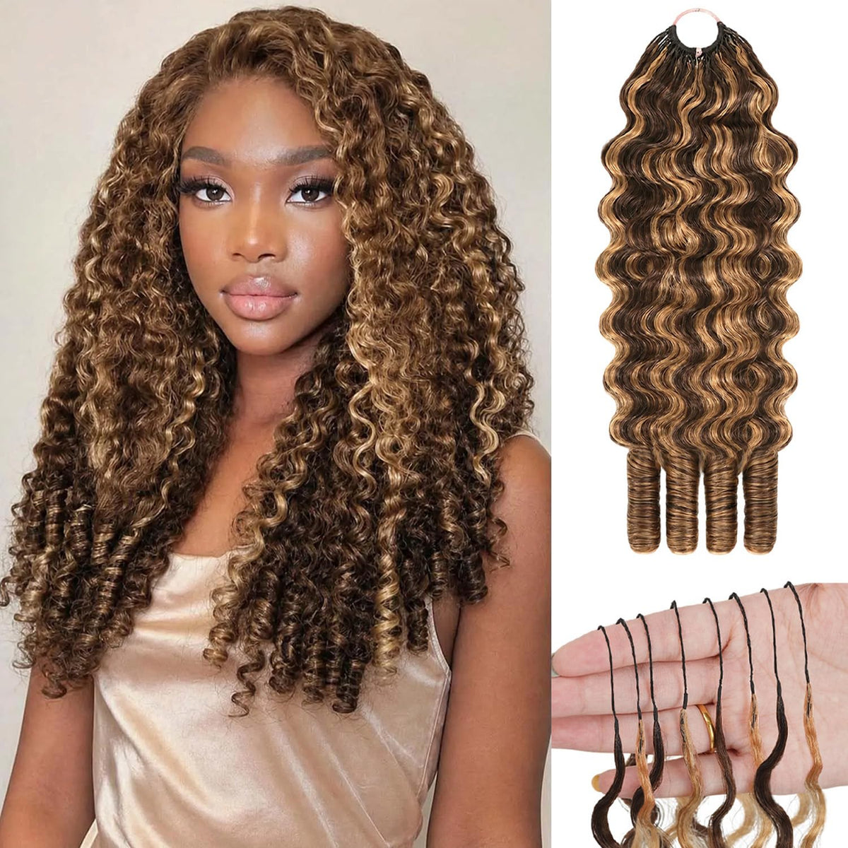 CanaryFly Burmese Curly Crochet Hair 16 Inch P4/27# Highlights front view