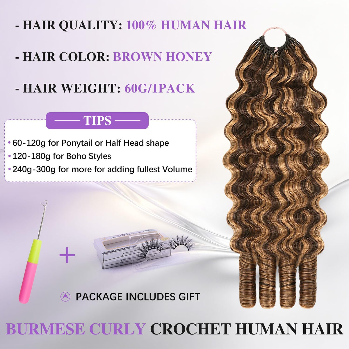 CanaryFly Burmese Curly Crochet Hair 16 Inch P4/27# Highlights packaging