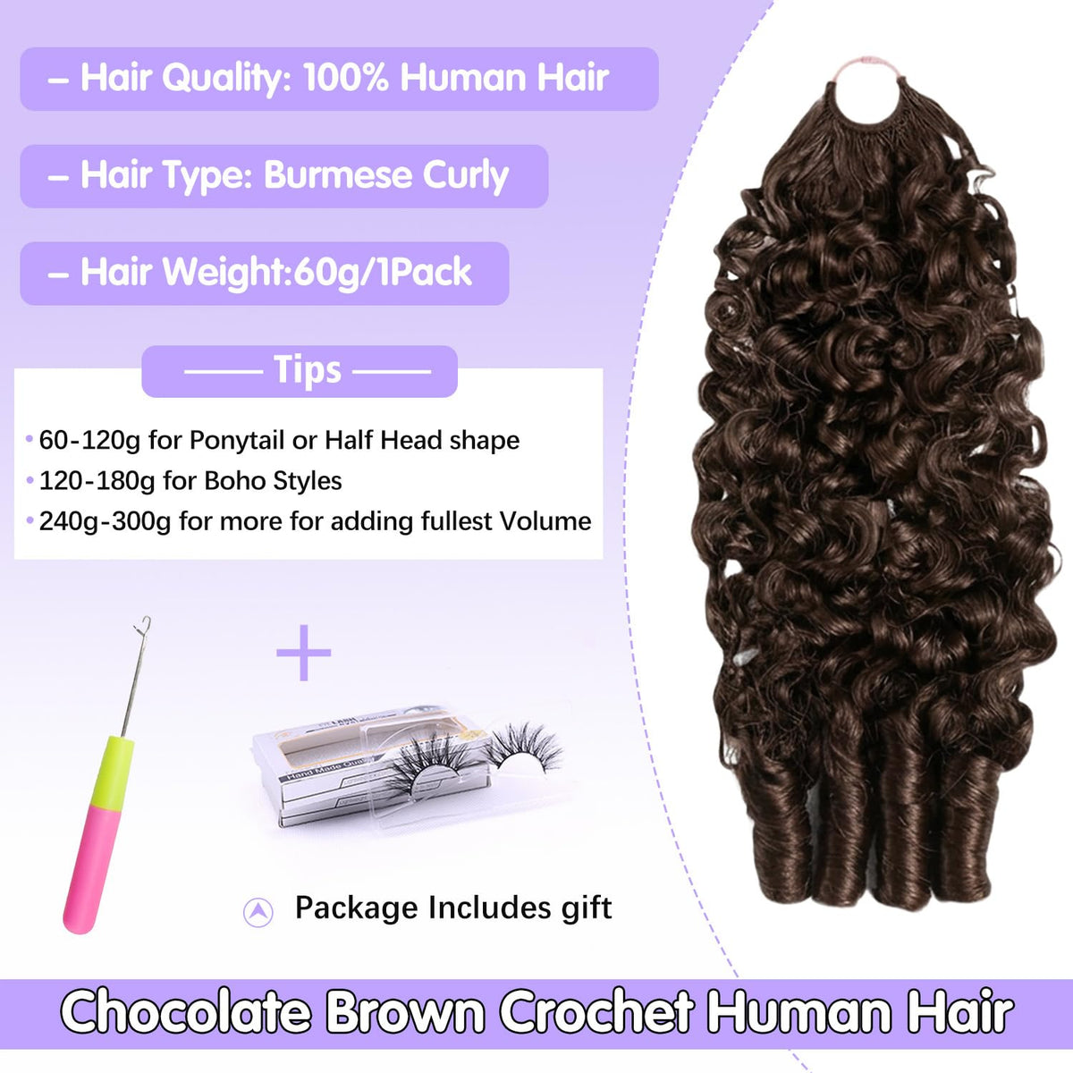 CanaryFly Chocolate Brown Burmese Curly Crochet Hair packaging