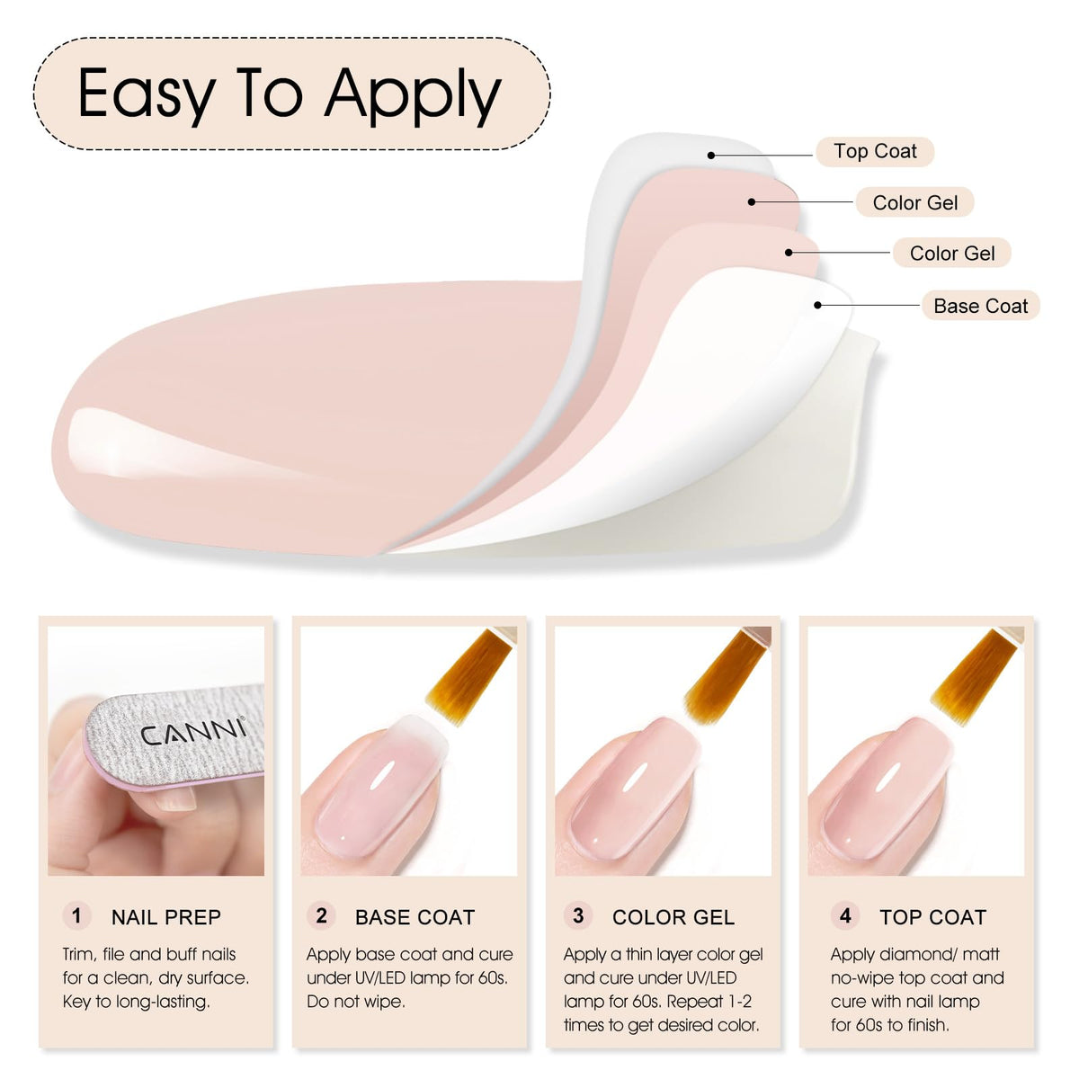 CANNI 9ml Nude Oyster Pink Gel Nail Polish with UV lamp