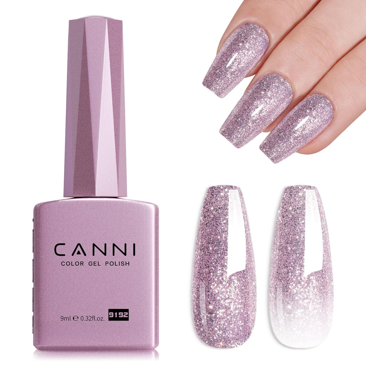 CANNI 9ml Purple Glitter Gel Nail Polish front view