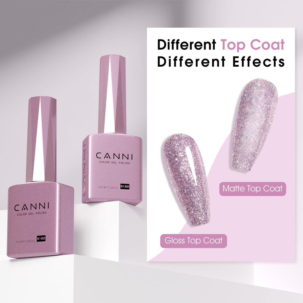 CANNI 9ml Purple Glitter Gel Nail Polish on a nail art display