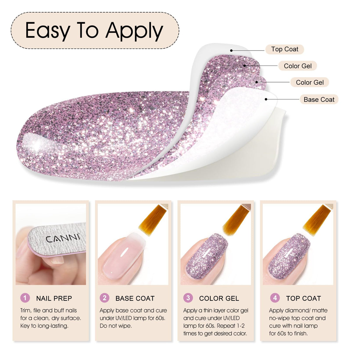 CANNI 9ml Purple Glitter Gel Nail Polish packaging