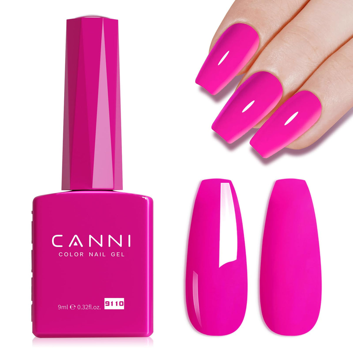 CANNI Bright Coral Pink Gel Nail Polish 9ml front view