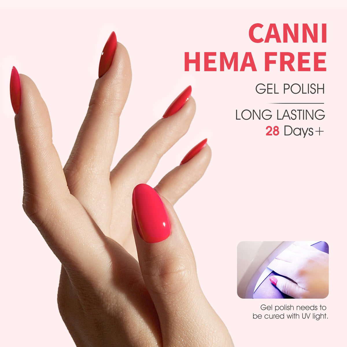 CANNI Bright Red Gel Nail Polish with UV lamp
