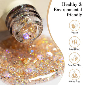 CANNI Broken Gold Glitter Gel Nail Polish brush and bottle