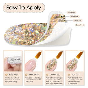 CANNI Broken Gold Glitter Gel Nail Polish curing under UV light
