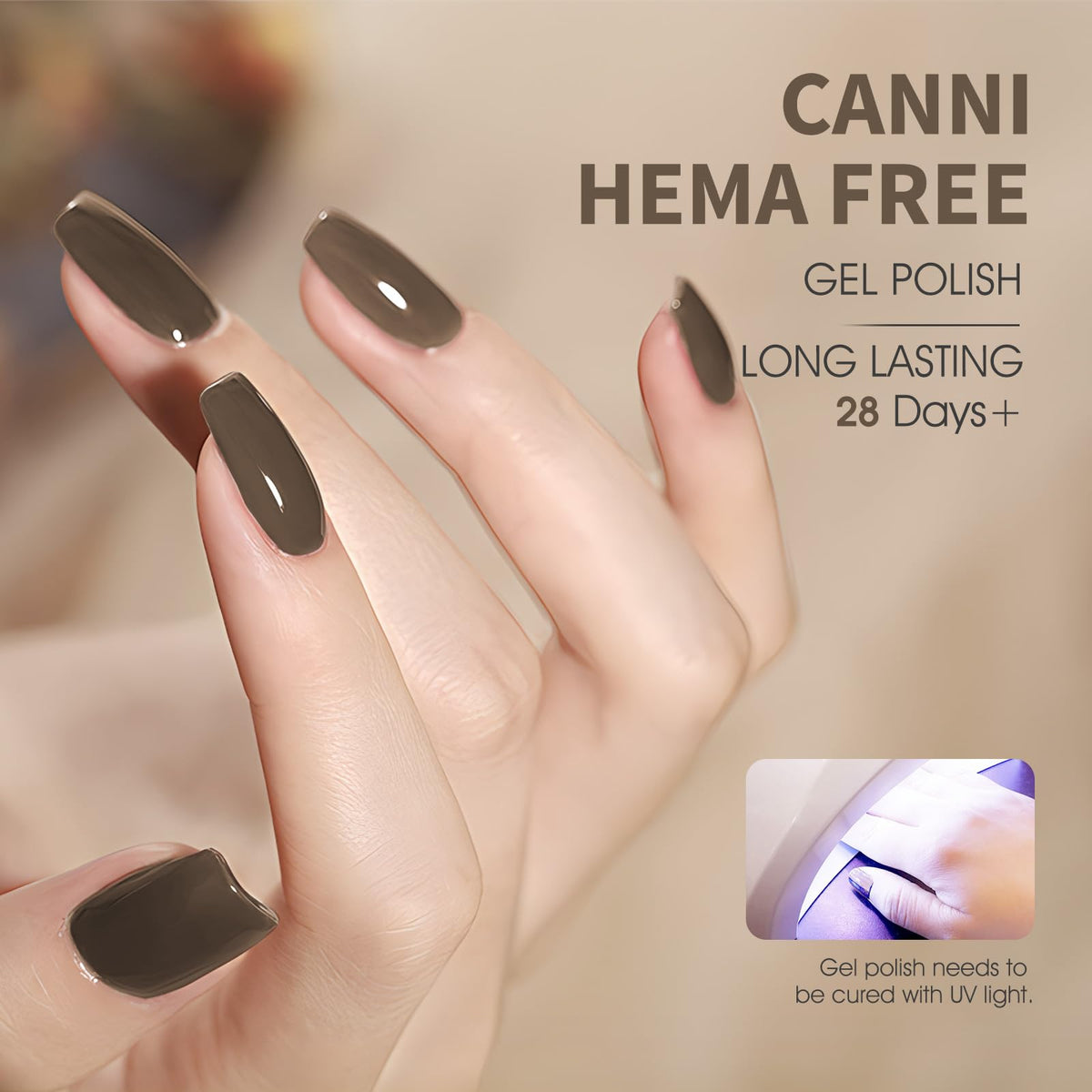 CANNI Brown Gel Nail Polish colour bottle side view