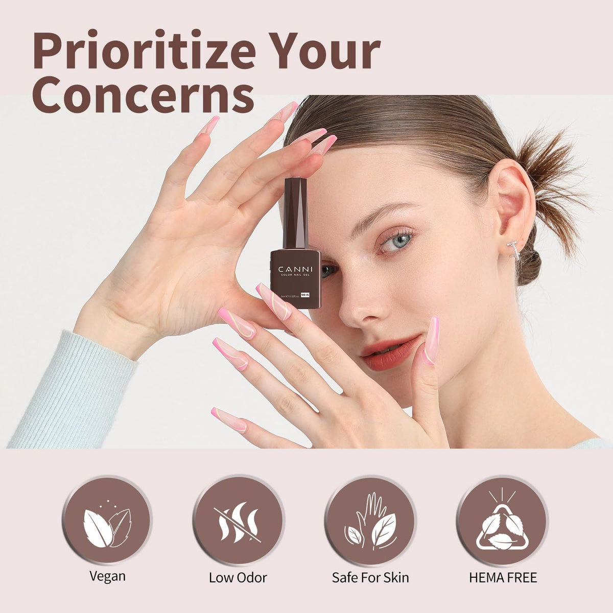 CANNI Brown Gel Nail Polish with base and top coat