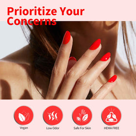 CANNI Classic Red Gel Nail Polish alongside manicure tools