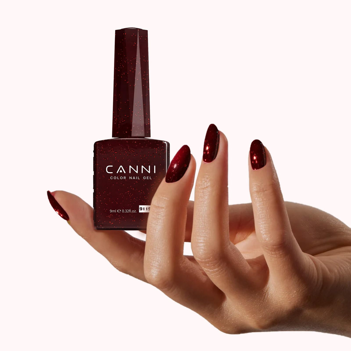 CANNI Dark Burgundy Gel Nail Polish close-up of glitter