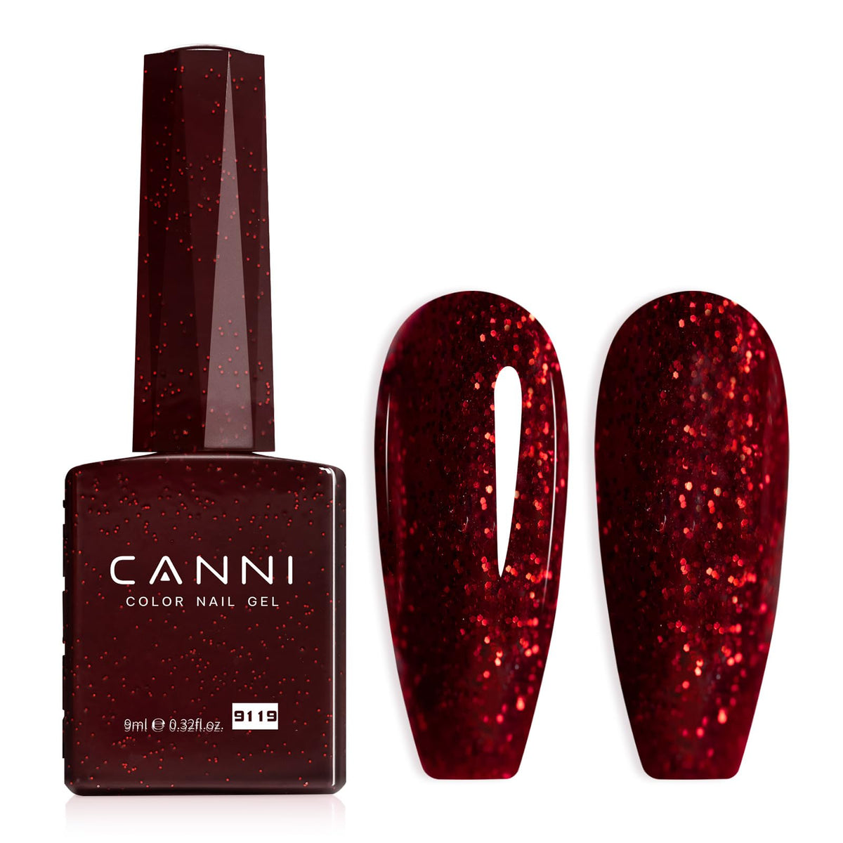CANNI Dark Burgundy Glitter Red Gel Nail Polish front view