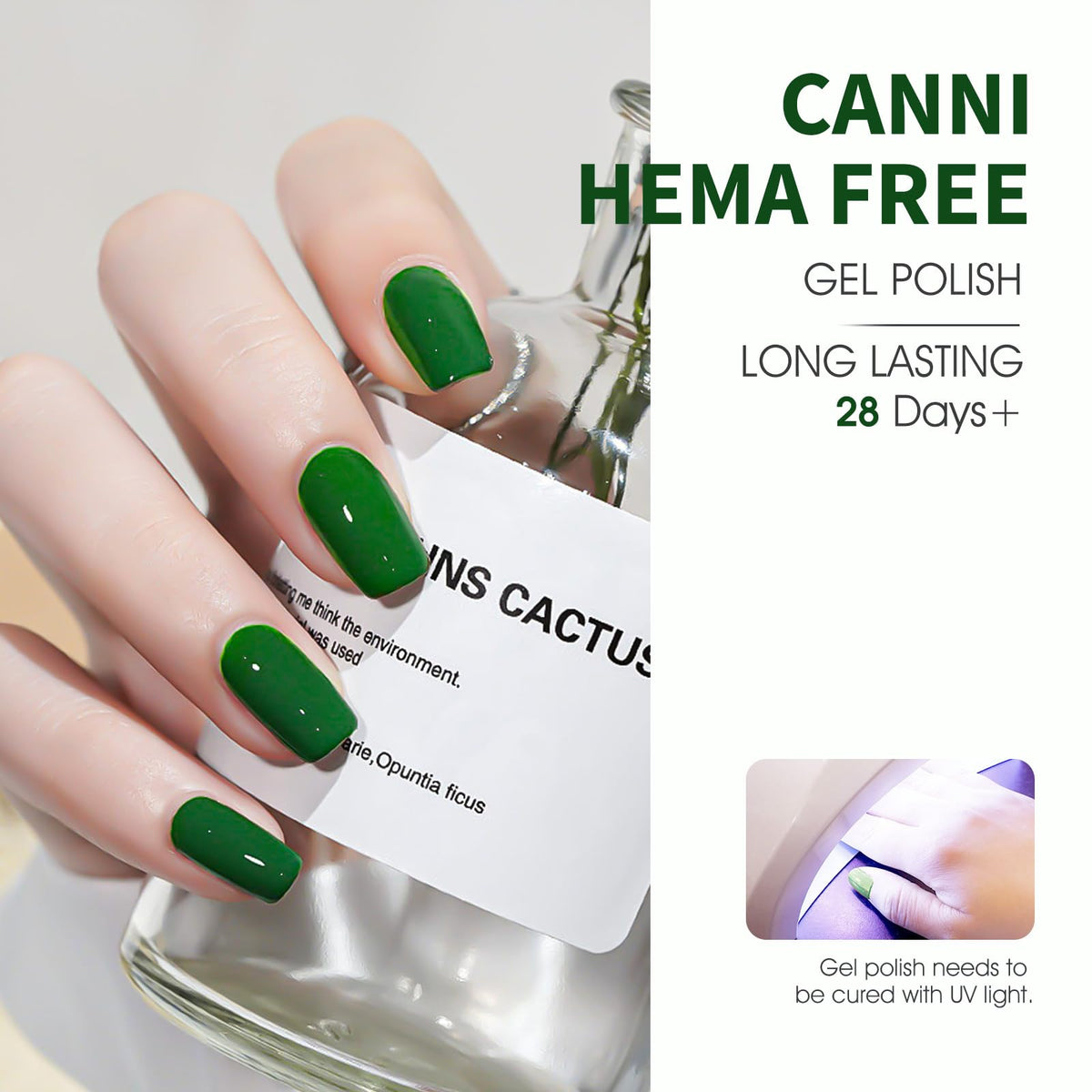 CANNI Dark Green Gel Nail Polish application on nails