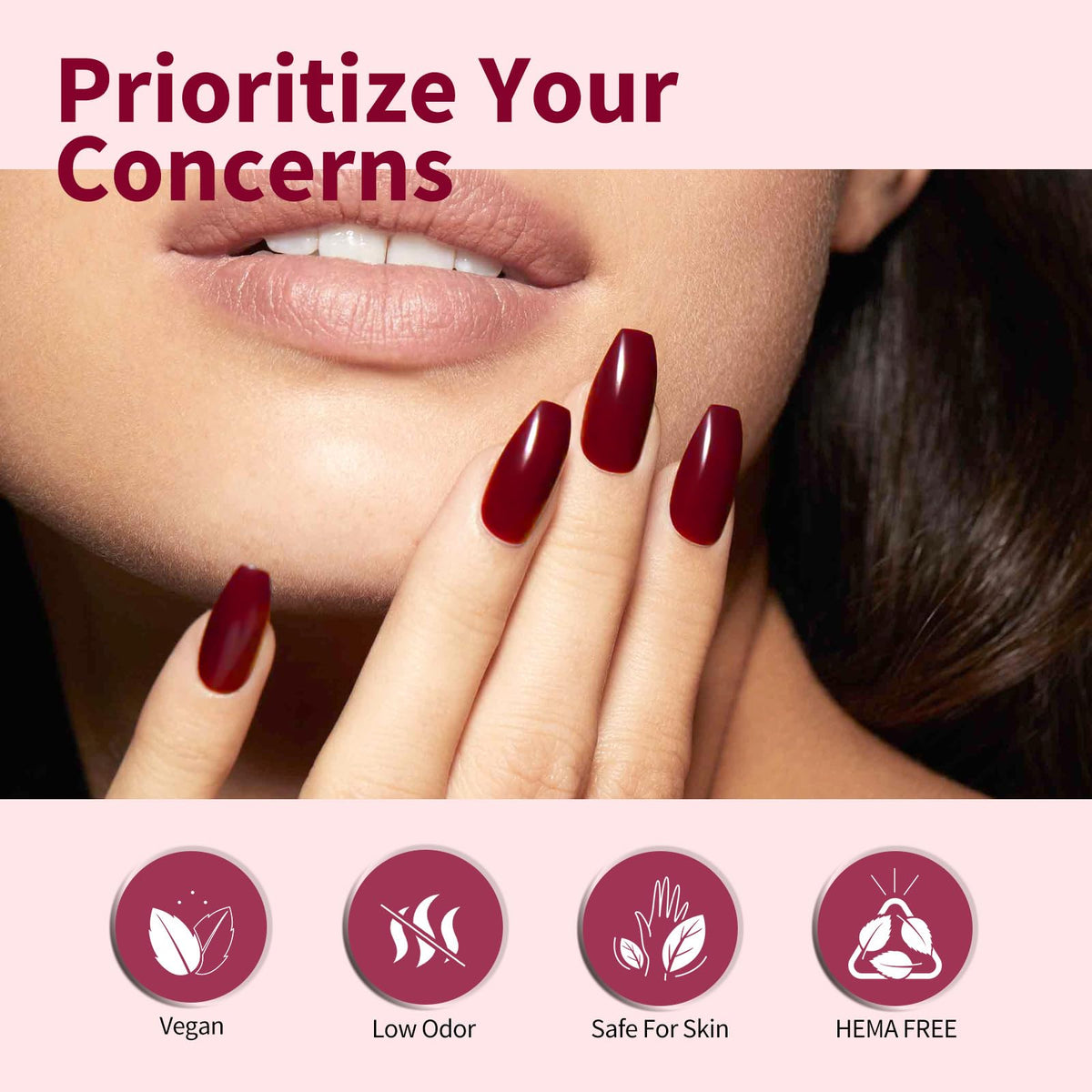 CANNI Dark Red Gel Nail Polish with base and top coat