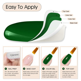 CANNI Emerald Dark Green Gel Nail Polish 9ml with nail art accessories