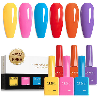 CANNI Gel Nail Polish Set 6 rainbow shades bottles front view