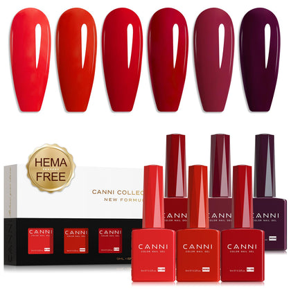 CANNI Gel Nail Polish Set 6 Red Shades front view