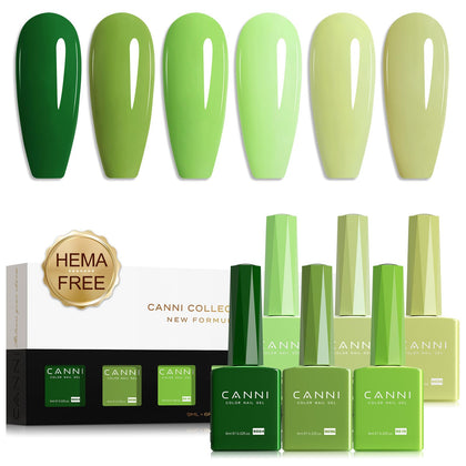 CANNI Gel Nail Polish Set with six green shades front view