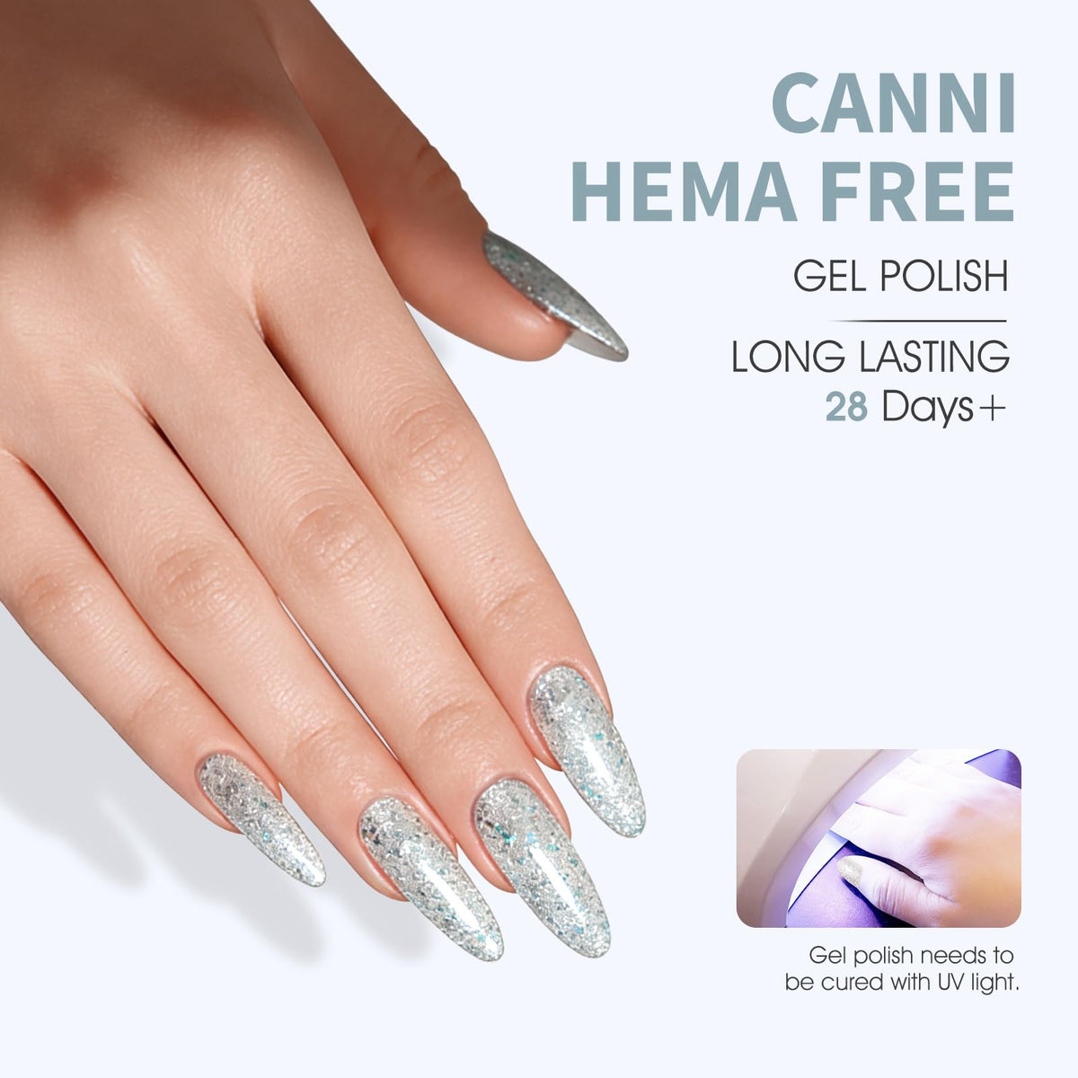 CANNI Glitter Blue Gel Nail Polish with UV lamp