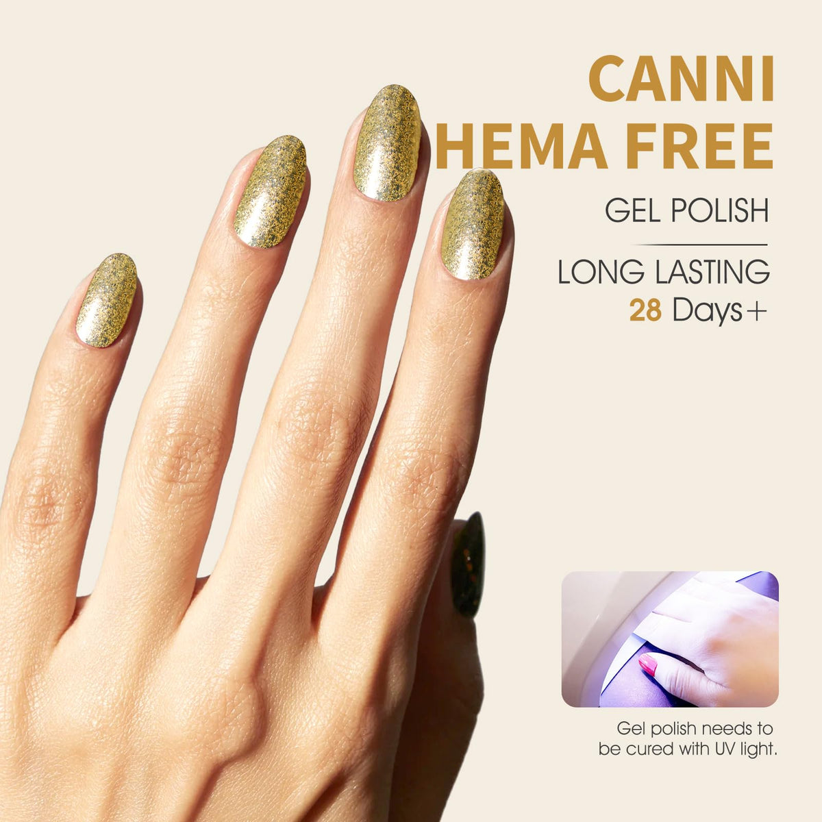 CANNI Gold Gel Nail Polish on manicured hands
