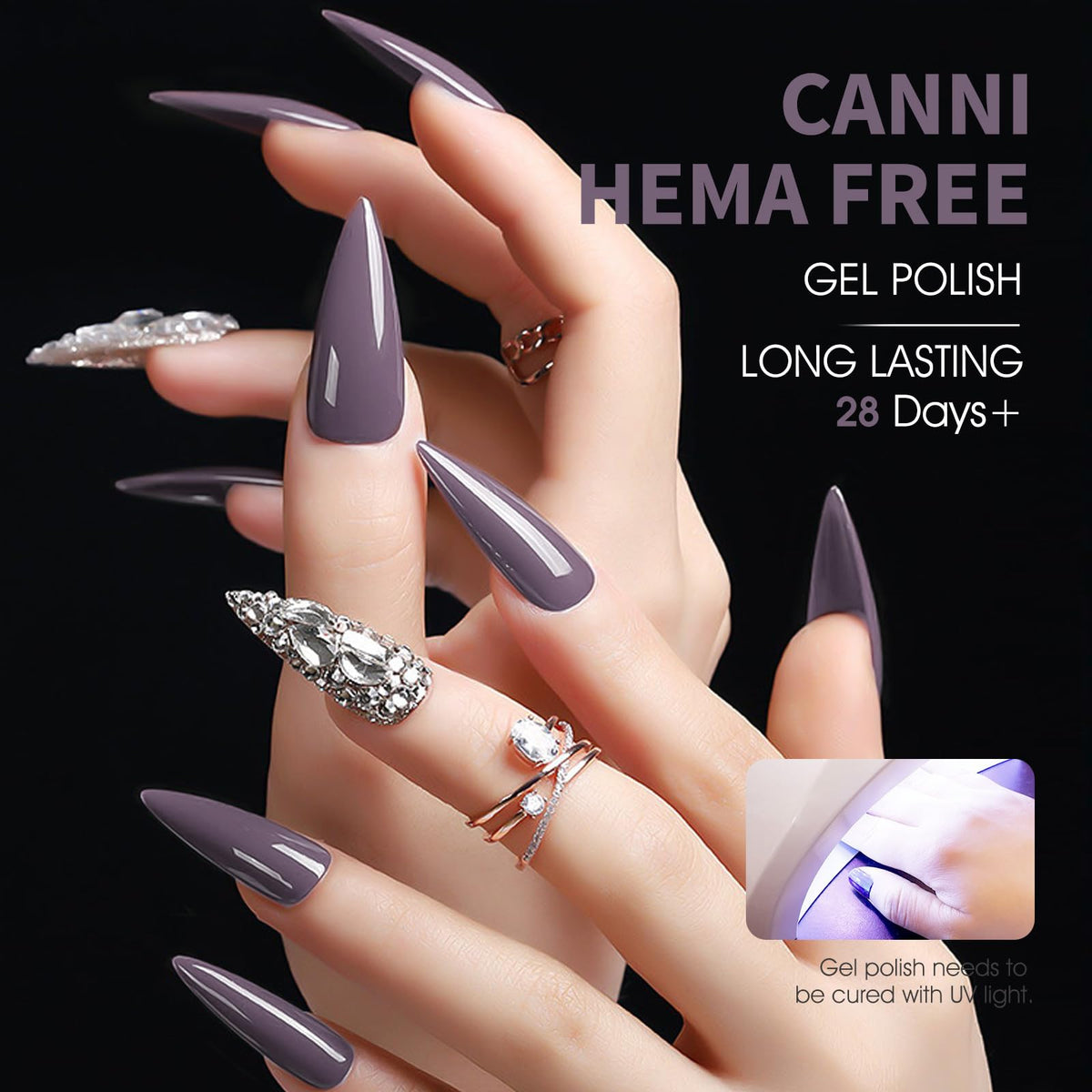 CANNI Grey Gel Nail Polish dark grey applied on nails