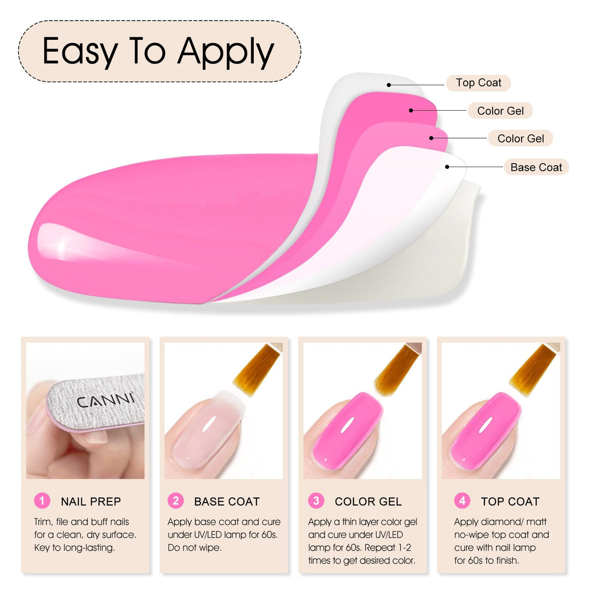 CANNI Hot Pink Gel Nail Polish 9ml in application