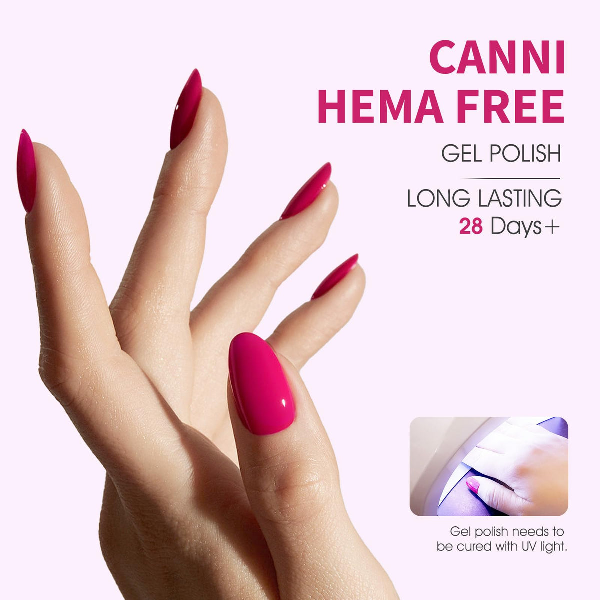 CANNI Hot Pink Gel Nail Polish application on nails