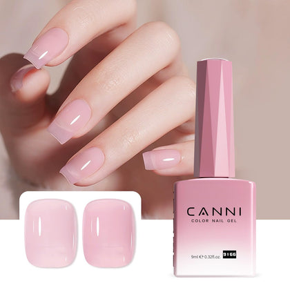 CANNI Jelly Nude Pink Gel Nail Polish front view with milky light pink colour