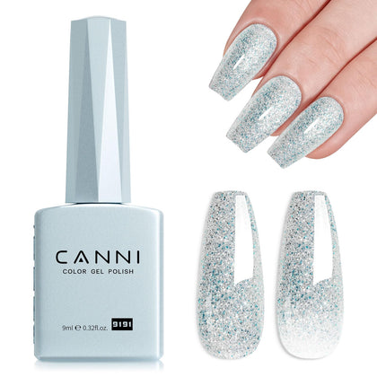 CANNI Light Blue Glitter Gel Nail Polish 9ml front view