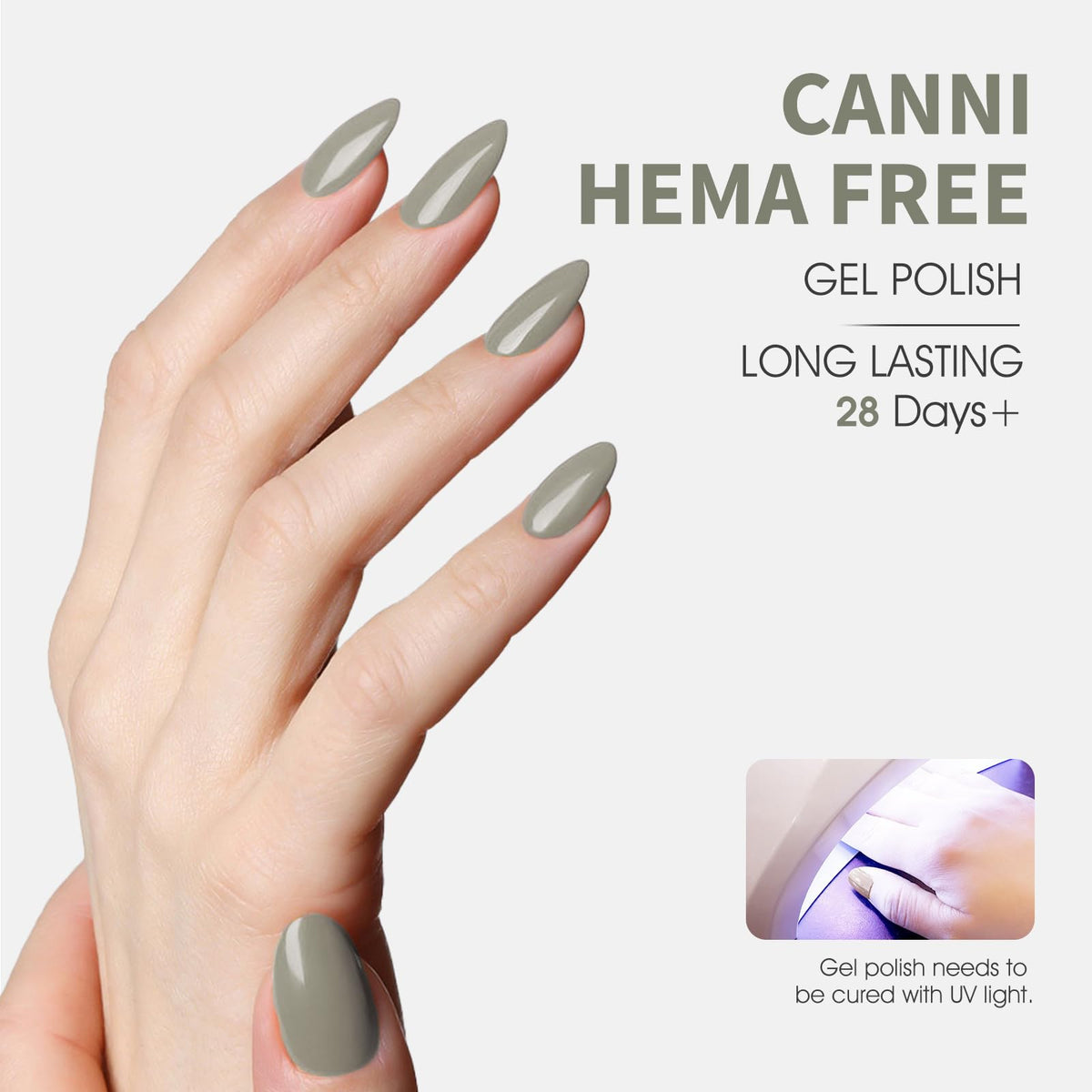 CANNI Light Green Gel Nail Polish sage green applied on nails