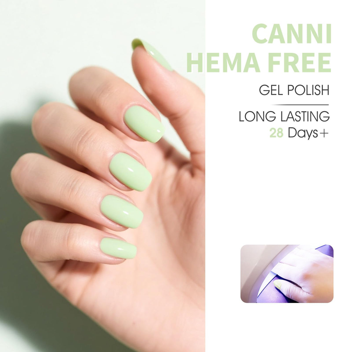 CANNI Mint Green Gel Nail Polish application on nails