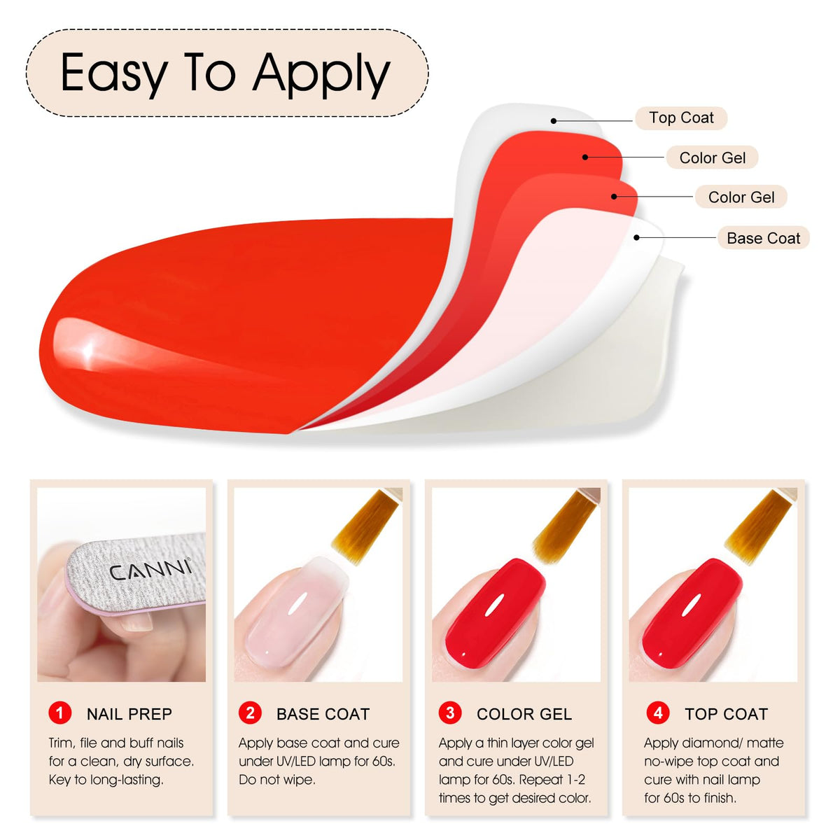 CANNI Neon Orange Gel Nail Polish 9ml with nail art tools