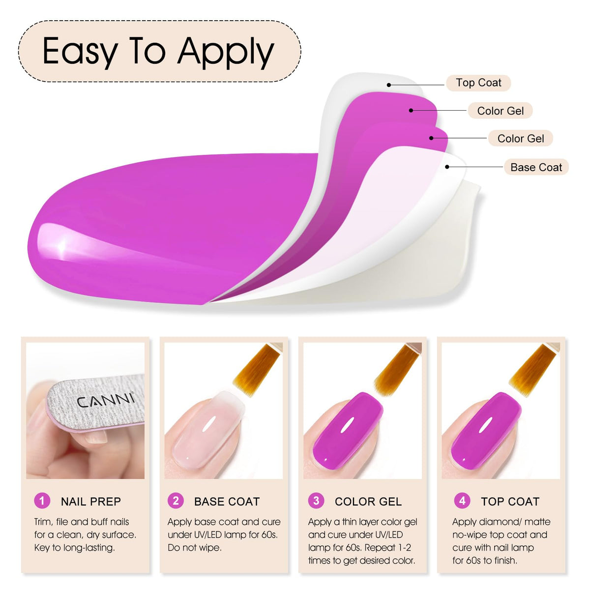 CANNI Neon Purple Pink Gel Nail Polish 9ml close-up of brush