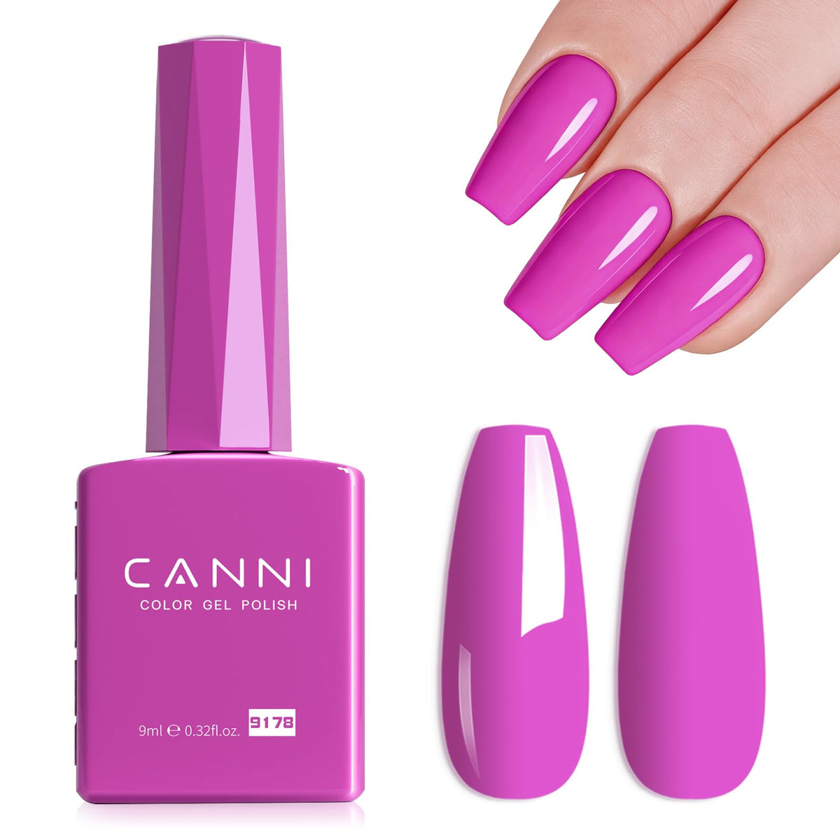 CANNI Neon Purple Pink Gel Nail Polish 9ml front view