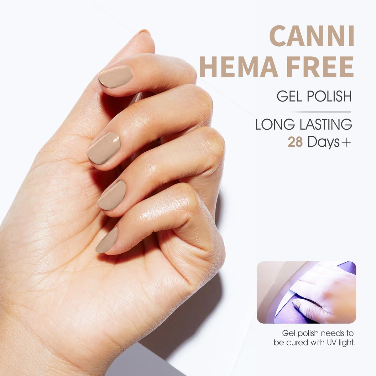 CANNI Nude Gel Nail Polish Light Brown application on nails