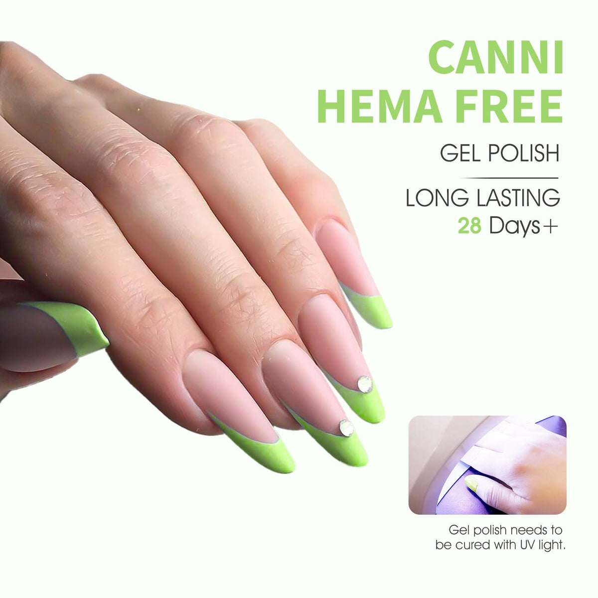 CANNI Pastel Green Gel Nail Polish application on nails
