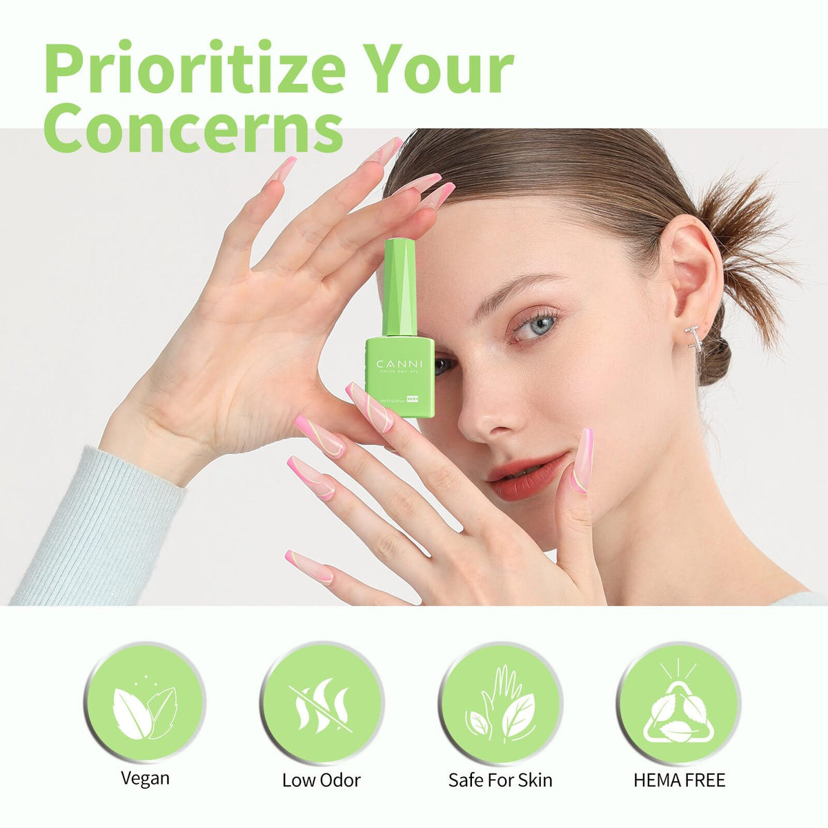 CANNI Pastel Green Gel Nail Polish with colour-coded design